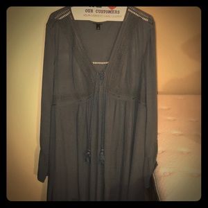 Gauze lace up skater dress